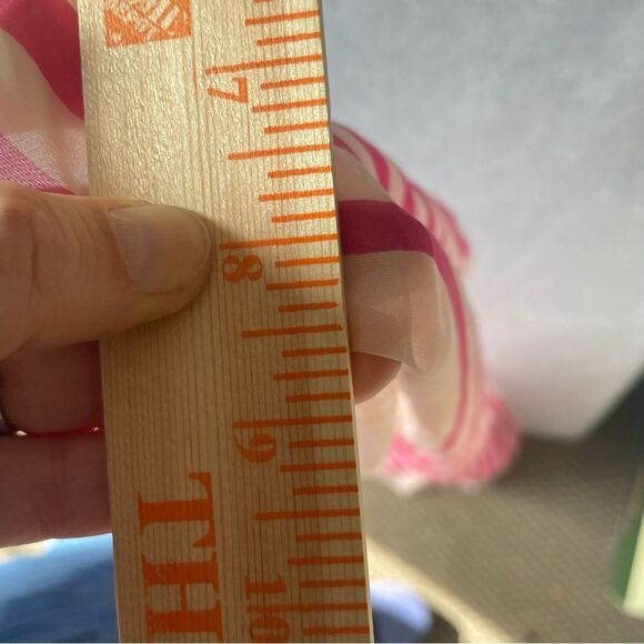 Vintage Anne Klein Silk polkadot Striped long Scarf Pink Red white Coquette #XX - Picture 8 of 10